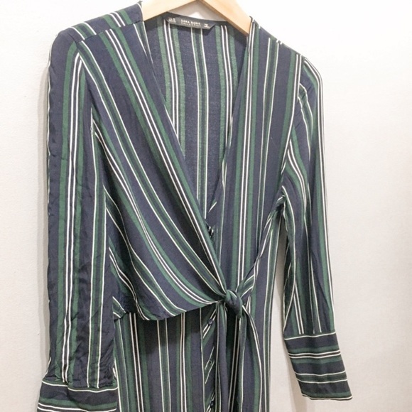 Zara Striped T-Shirt Dress W/‎ Tie Front size XS - Picture 2 of 11